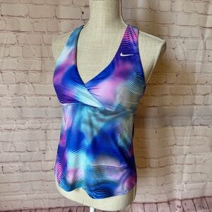 Nike Tankini Layered Sport Bra Athletic Tank Top Watercolor Swim Bikini 4 6 S